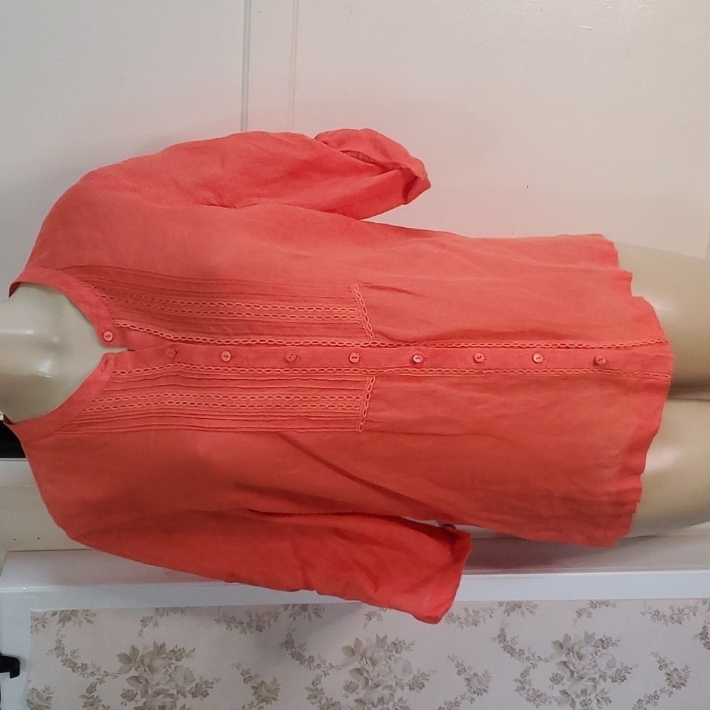 Tommy Bahama Top Blouse Button Down 3/4 Roll Tab Sleeves 100% Linen Sz S